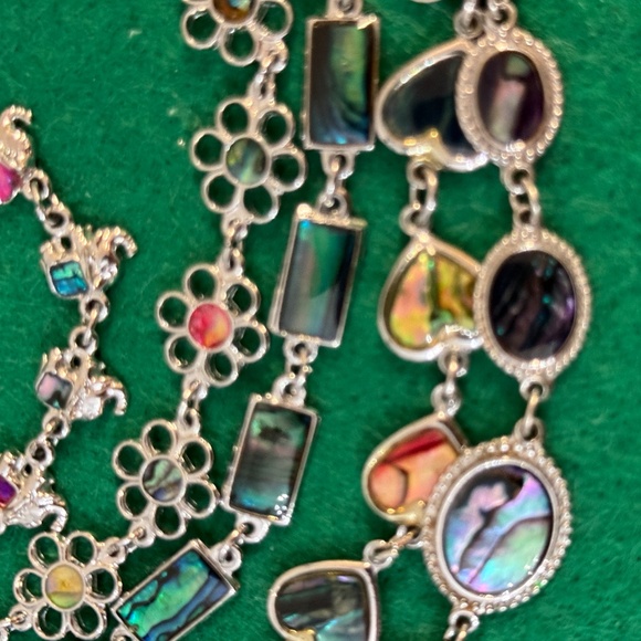 5 Abalone Link Bracelets Silver Tone Metal Heart Elephant Flower Oval Rectangles - Picture 5 of 5